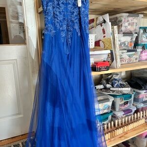 JJs House Royal Blue Lace Prom Dress